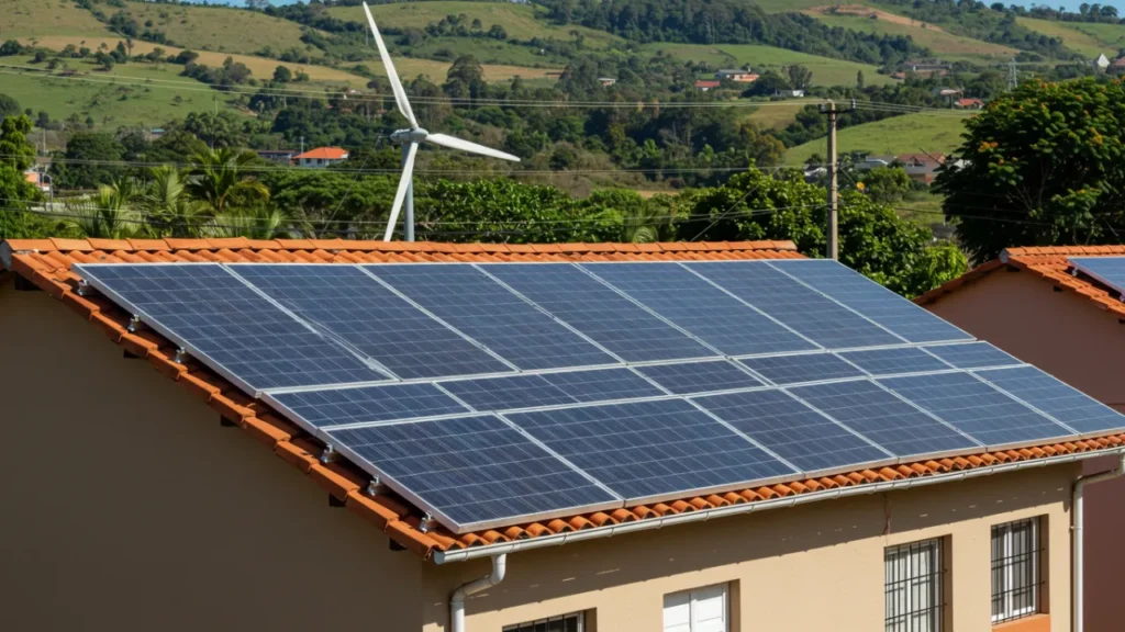 painéis solares residenciais economia energia conta luz tecnologia verde casa sustentável