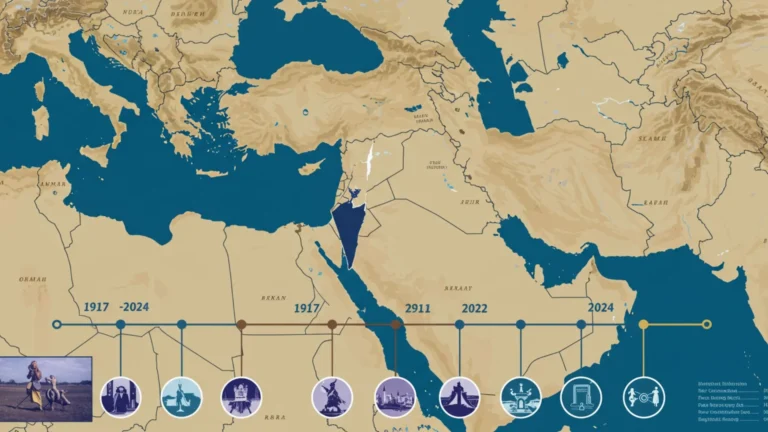 Mapa histórico Israel Oriente Médio marcos importantes 1917-2024 linha do tempo