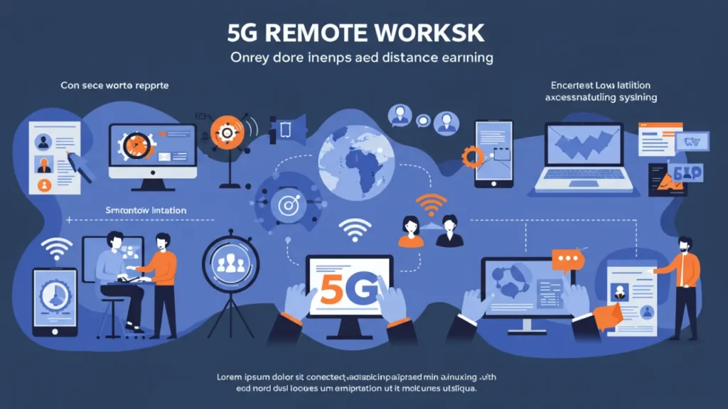 Trabalho remoto com tecnologia 5G permitindo videoconferências e colaboração digital de qualquer lugar
