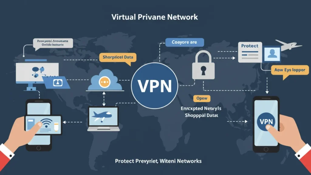 VPN protegendo dados em rede pública - tecnologia para segurança digital