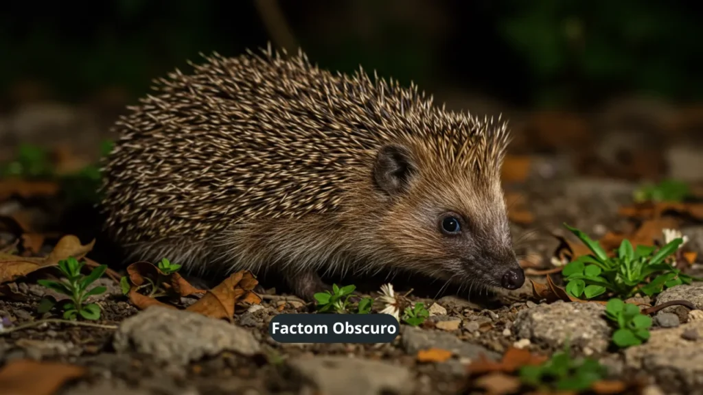 "Ouriço com espinhos explorando jardim noturno procurando insetos